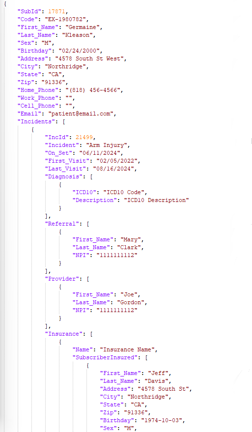 JSON data view, top