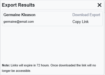 Download export or copy link options