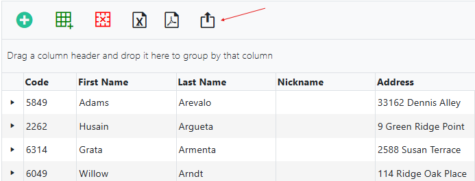 Export button location in the patient list